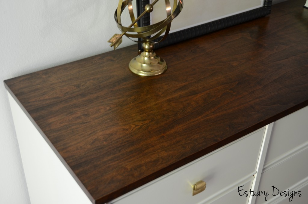 Mid Century Modern dresser makeover with a beautifully stained top