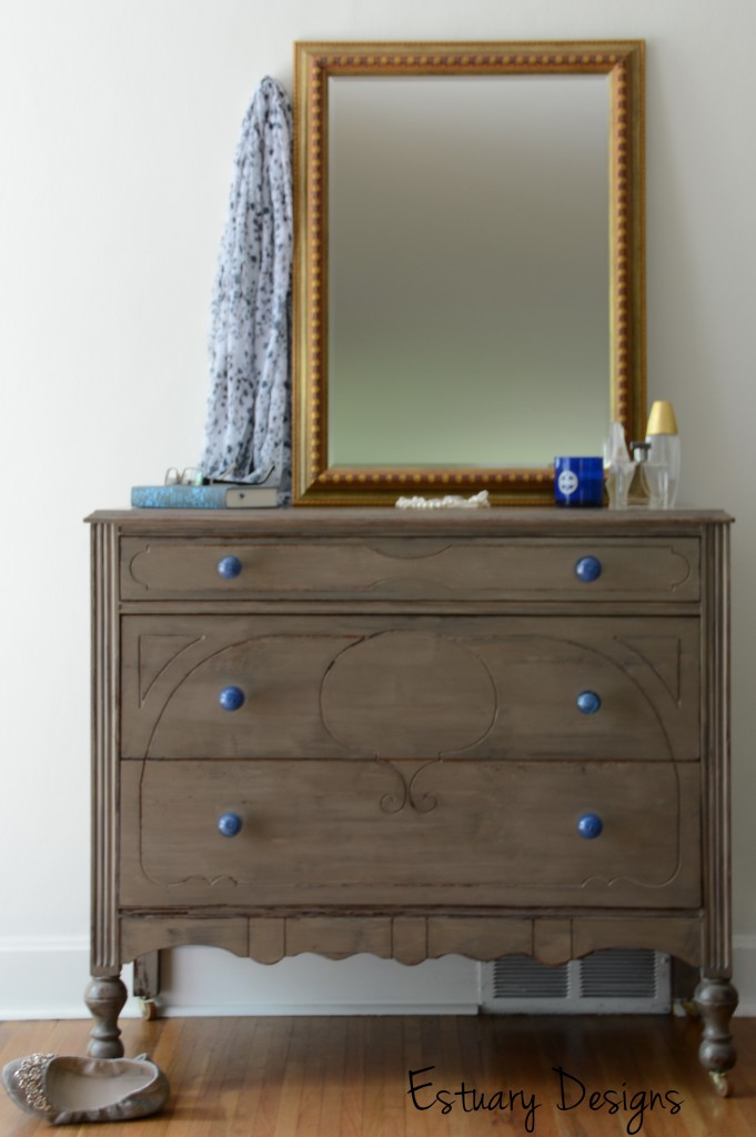 A driftwood-esque bedroom dresser