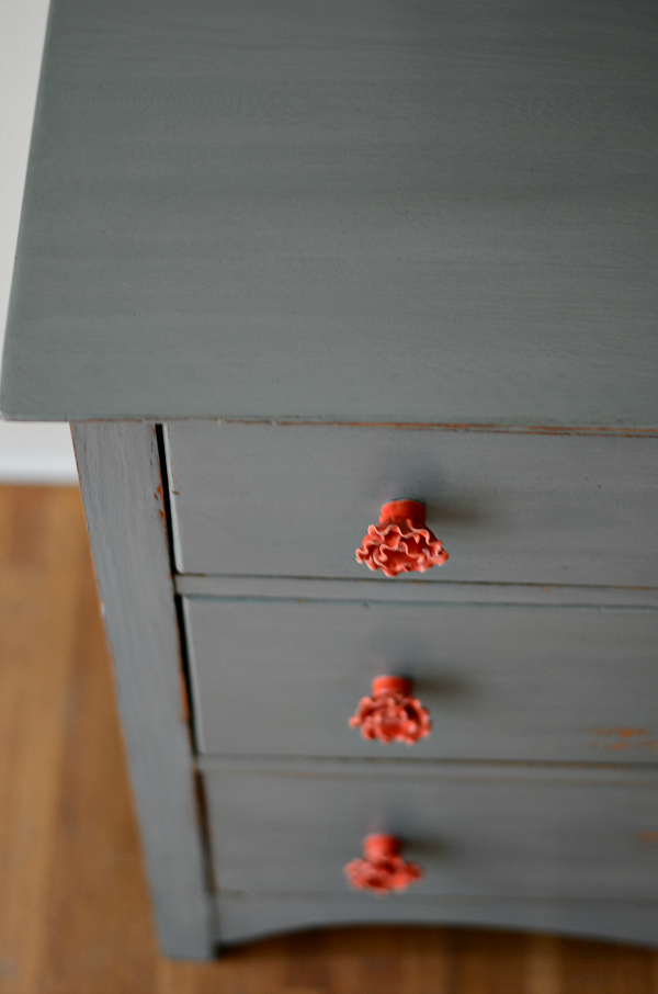 Amelia custom milk paint color with coral floral knobs 022