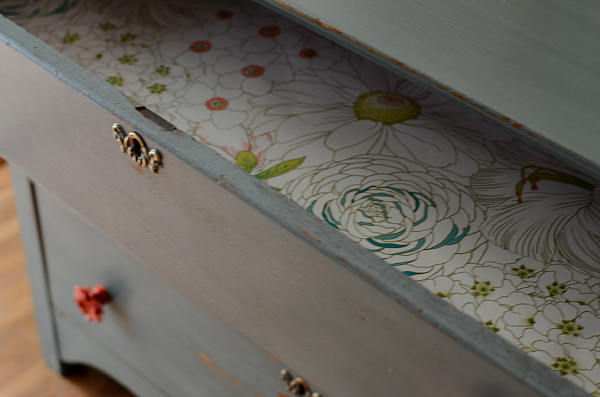 Amelia floral lined drawers and coral knobs 067