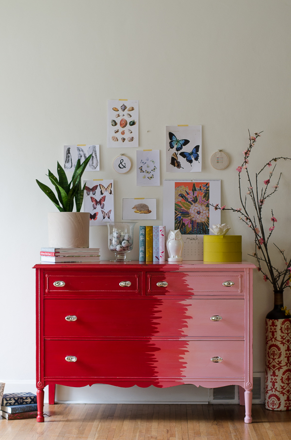 Aiyana furniture makeover after red to pink ombre dresser for a nursery