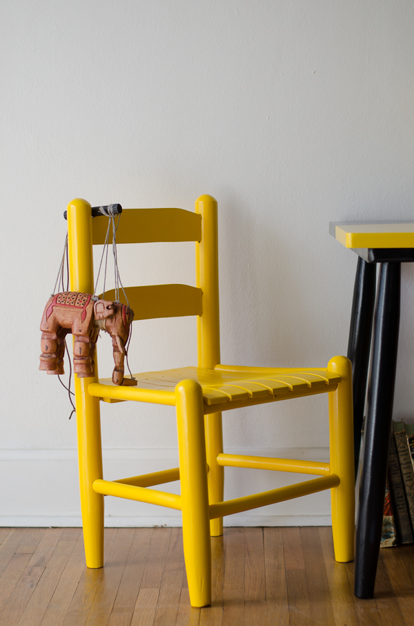 Yellow painted child's chair
