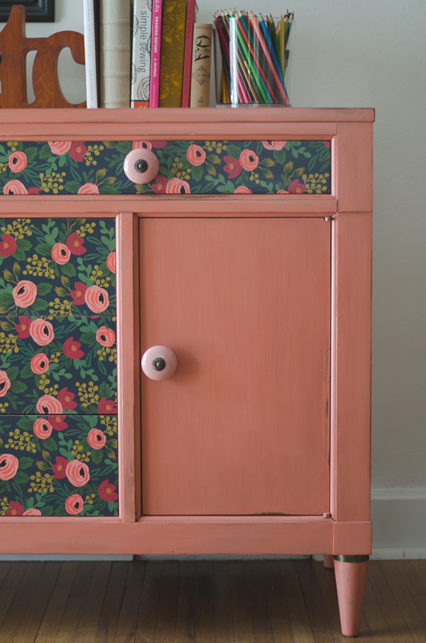 Frankie right front detail- salmon painted sideboard