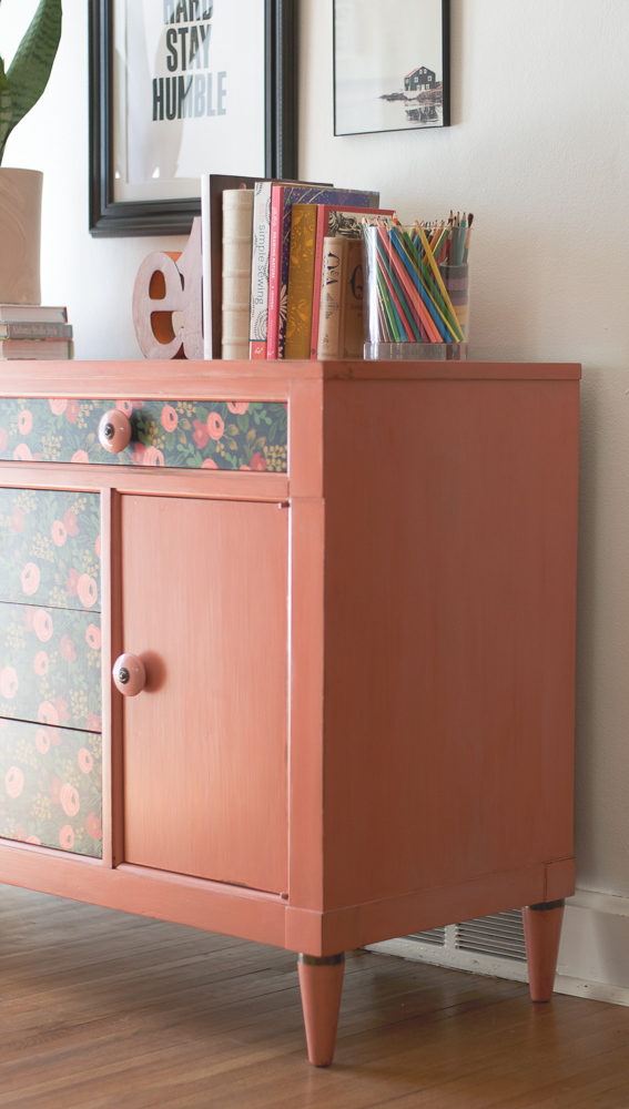 Frankie right side view- salmon painted sideboard